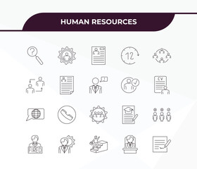 fully editable outline icon collection from human resources concept. thin line icons set such as problems, skills, language, boss, contract,