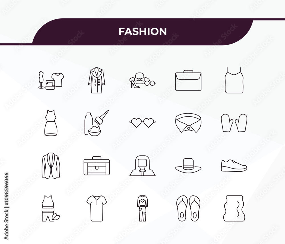 Poster fully editable outline icon collection from fashion concept. thin line icons set such as tailor, wom