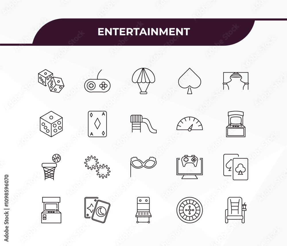 Poster fully editable outline icon collection from entertainment concept. thin line icons set such as dices