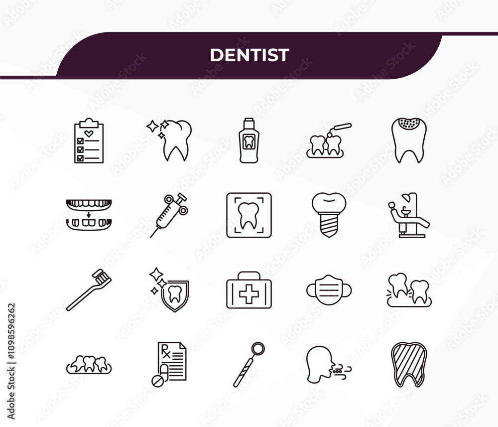 Poster fully editable outline icon collection from dentist concept. thin line icons set such as check up, t