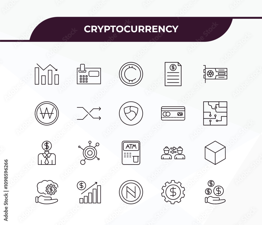 Poster fully editable outline icon collection from cryptocurrency concept. thin line icons set such as loss