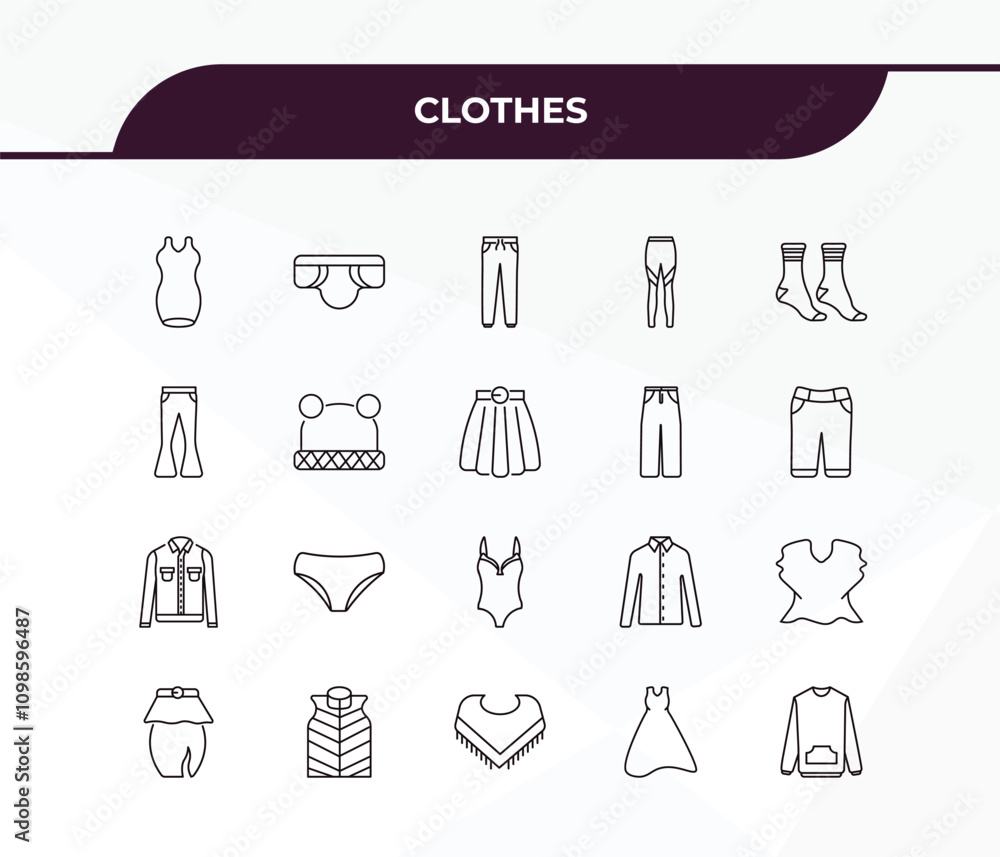 Poster fully editable outline icon collection from clothes concept. thin line icons set such as drees, boxe