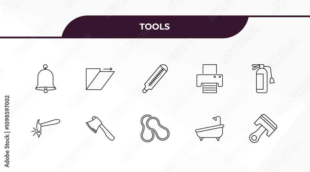 Poster fully editable outline icon collection from tools concept. thin line icons set such as hanging bell,