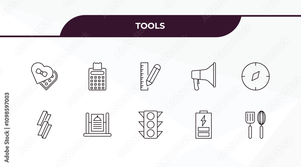 Poster fully editable outline icon collection from tools concept. thin line icons set such as chote box, pr