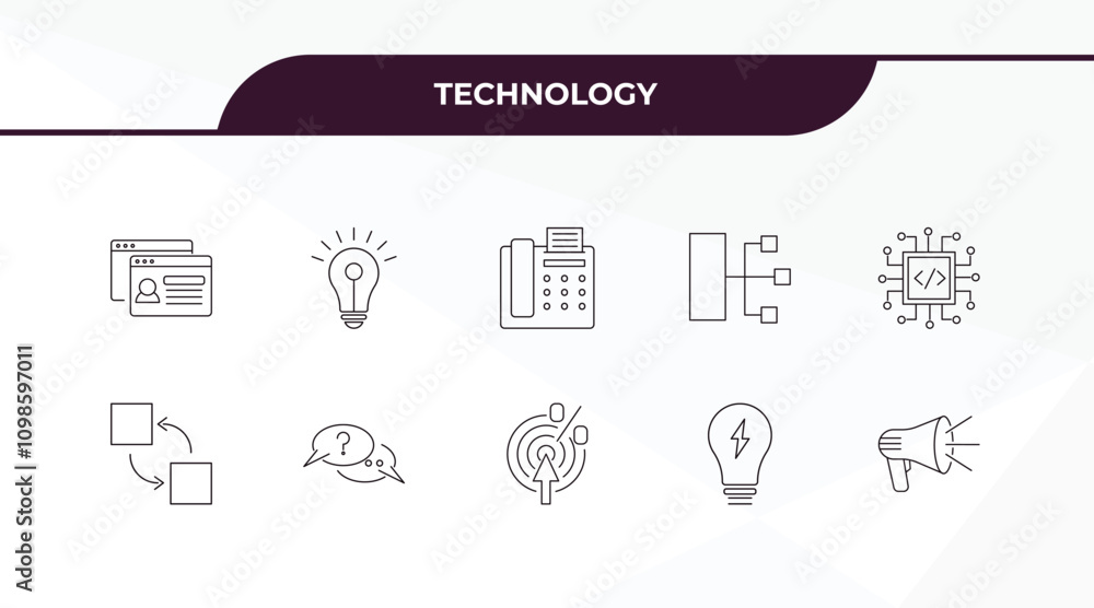 Poster fully editable outline icon collection from technology concept. thin line icons set such as user per