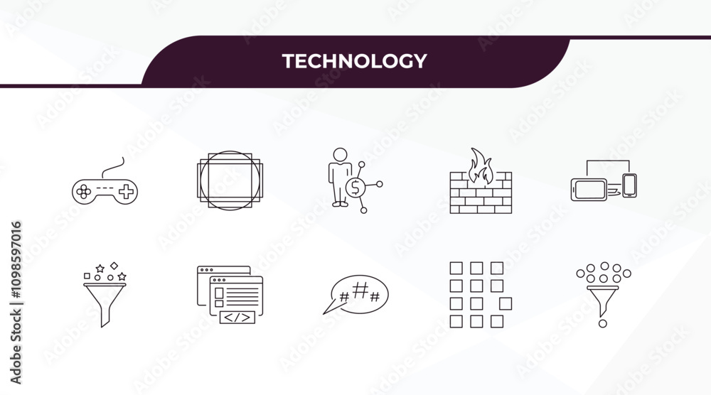 Poster fully editable outline icon collection from technology concept. thin line icons set such as video ga