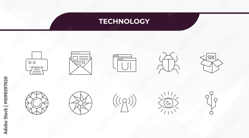 Aufkleber fully editable outline icon collection from technology concept. thin line icons set such as paper pr