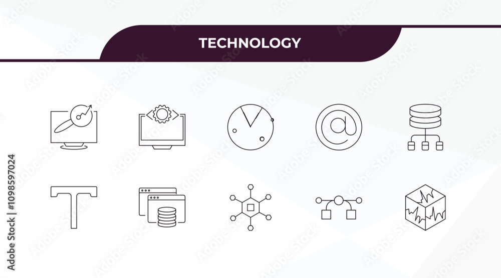 Poster fully editable outline icon collection from technology concept. thin line icons set such as analysis