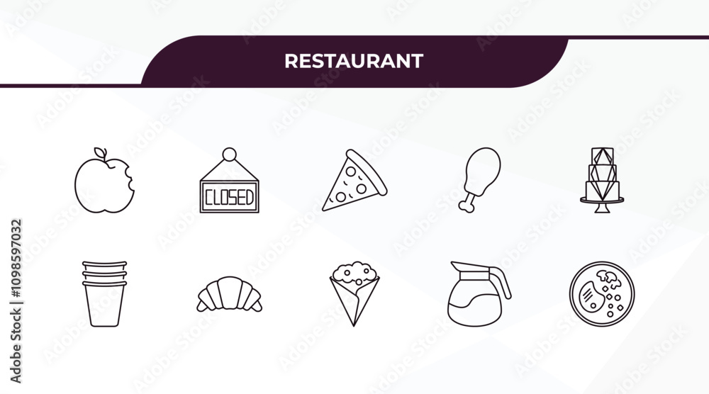 Poster fully editable outline icon collection from restaurant concept. thin line icons set such as with ski