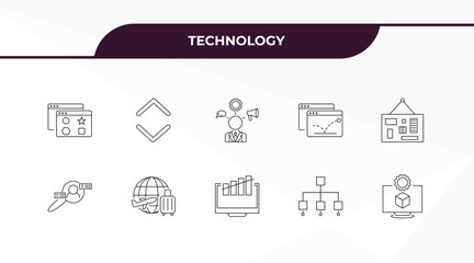 fully editable outline icon collection from technology concept. thin line icons set such as attributes, selector, user research, sitemaps, virtual hine,