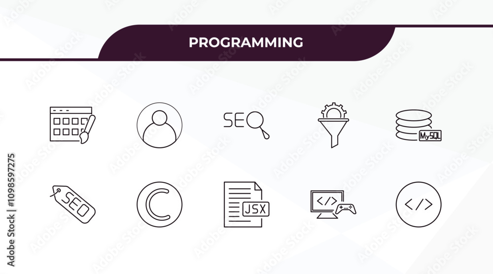 Aufkleber fully editable outline icon collection from programming concept. thin line icons set such as theme, 