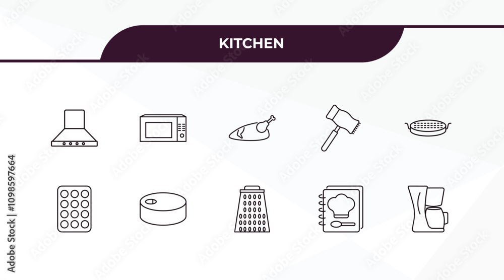 Poster fully editable outline icon collection from kitchen concept. thin line icons set such as extractor h