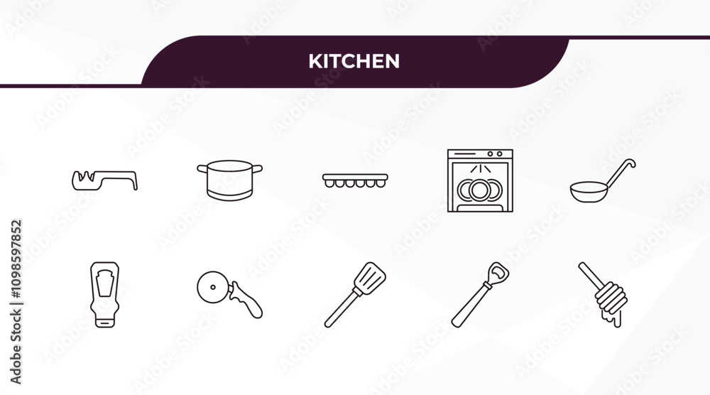 Poster fully editable outline icon collection from kitchen concept. thin line icons set such as knife sharp