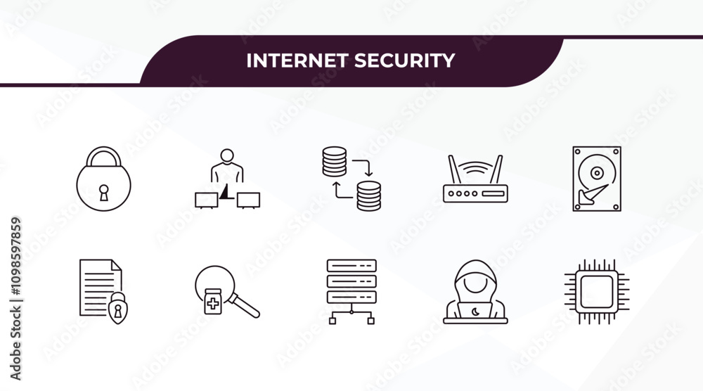 Poster fully editable outline icon collection from internet security concept. thin line icons set such as l