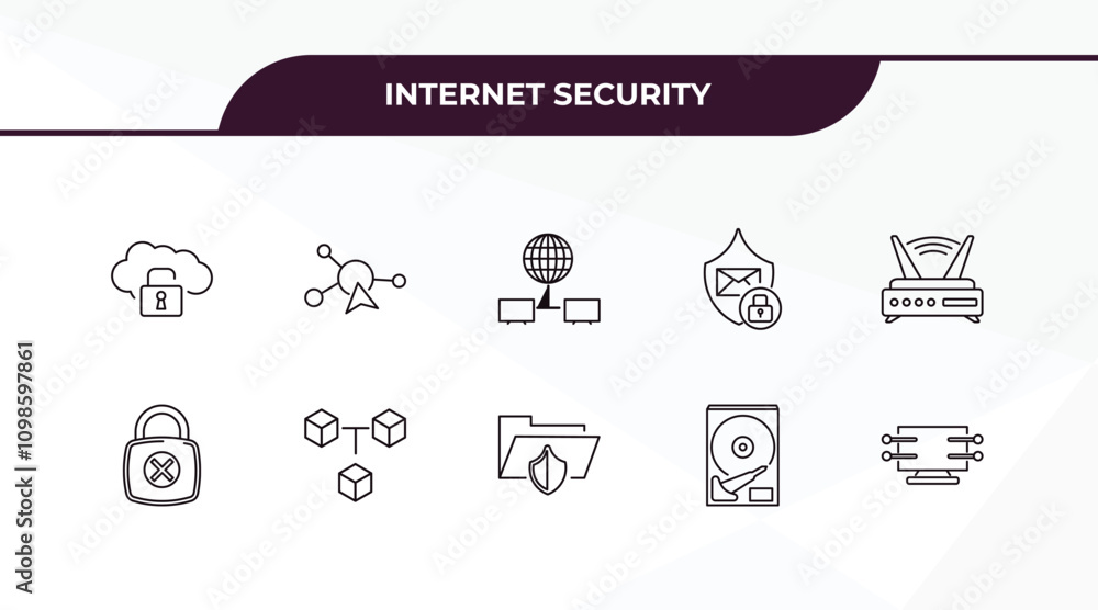 Poster fully editable outline icon collection from internet security concept. thin line icons set such as d