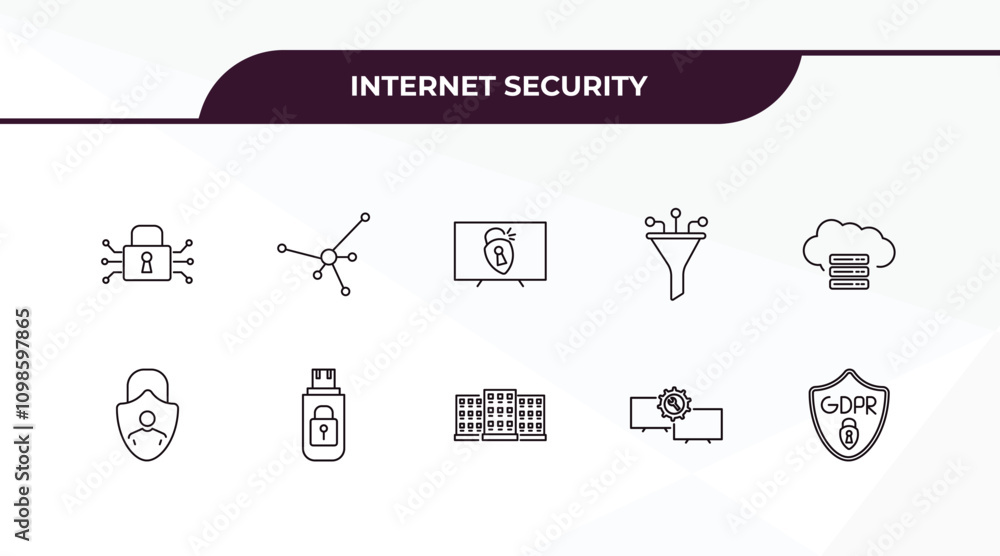 Poster fully editable outline icon collection from internet security concept. thin line icons set such as e