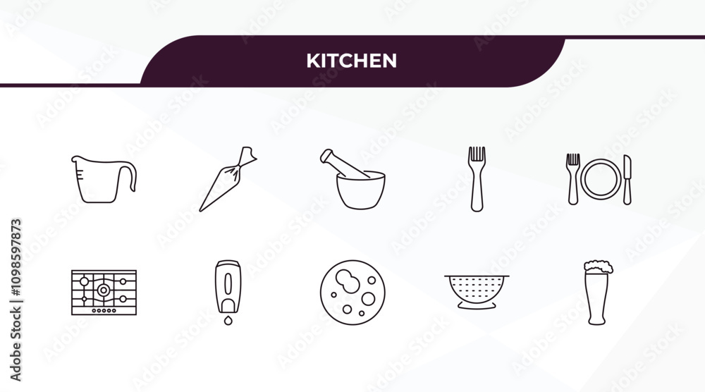 Poster fully editable outline icon collection from kitchen concept. thin line icons set such as measuring c