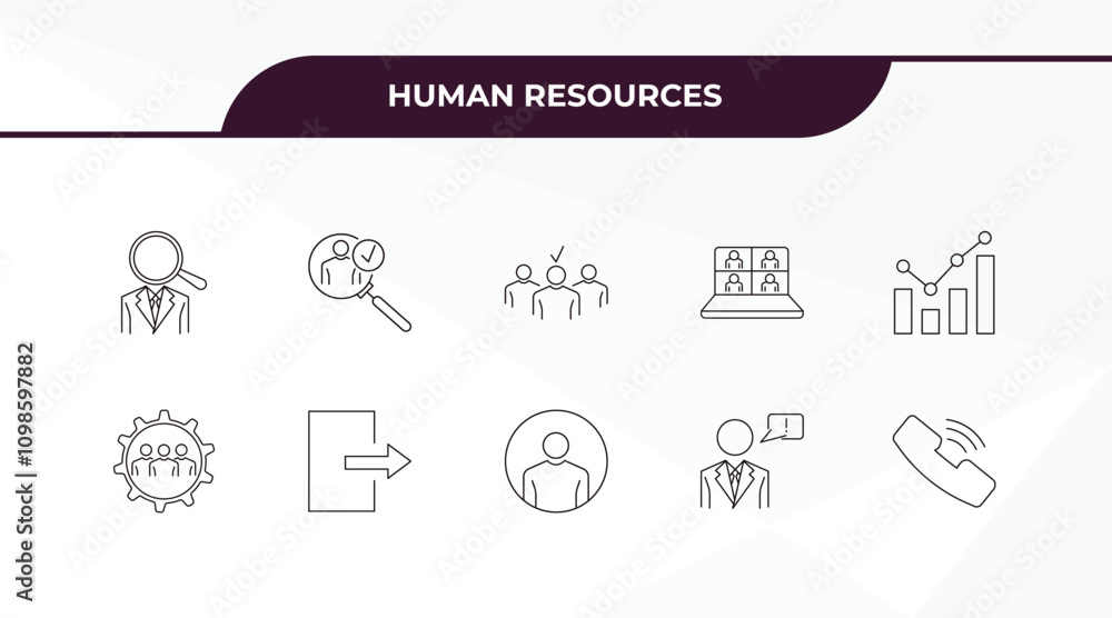 Poster fully editable outline icon collection from human resources concept. thin line icons set such as job