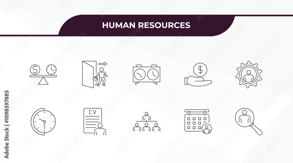 Poster fully editable outline icon collection from human resources concept. thin line icons set such as tim