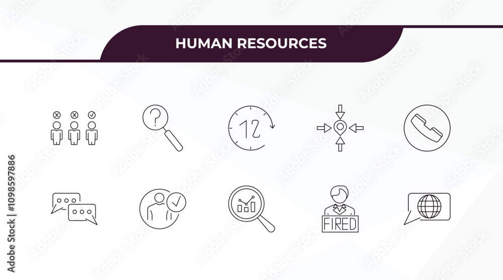 Poster fully editable outline icon collection from human resources concept. thin line icons set such as can