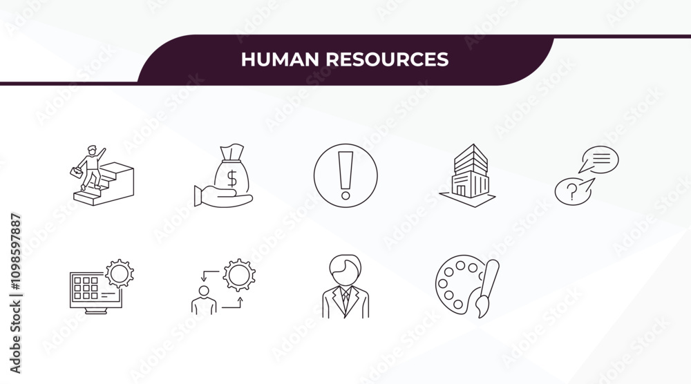 Poster fully editable outline icon collection from human resources concept. thin line icons set such as , c