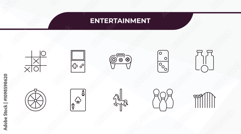 Poster fully editable outline icon collection from entertainment concept. thin line icons set such as tic t