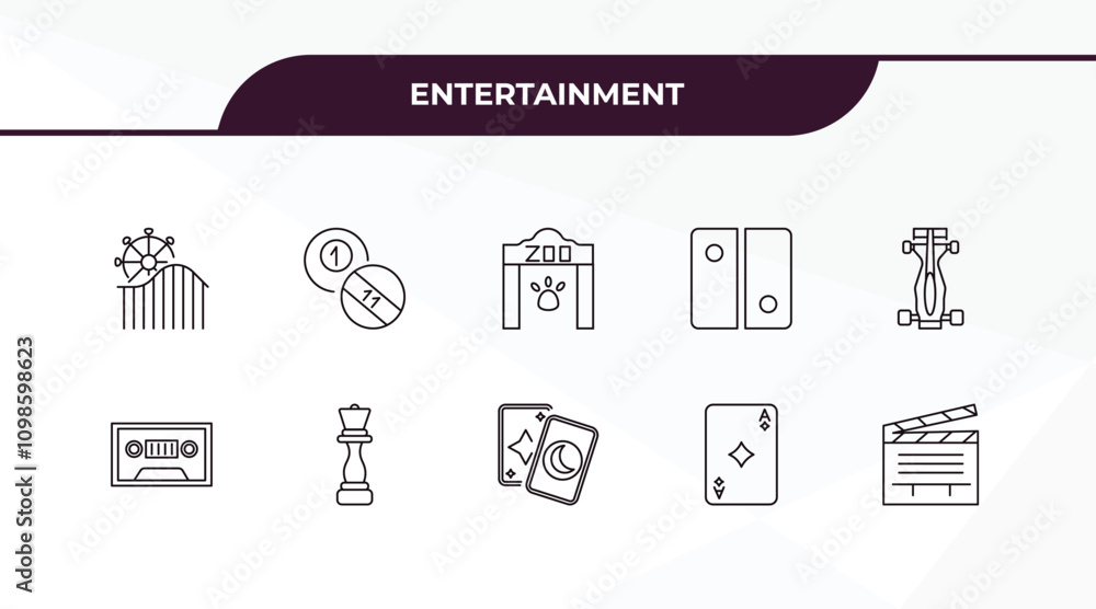 Poster fully editable outline icon collection from entertainment concept. thin line icons set such as amuse