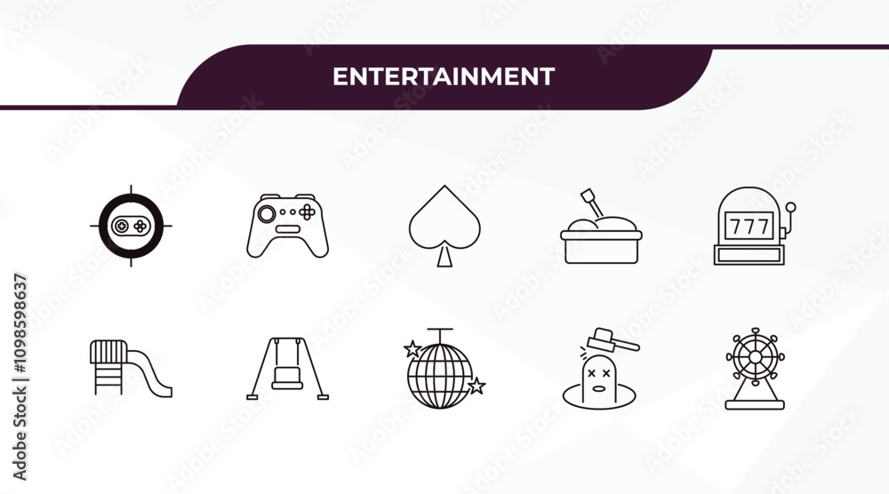 Poster fully editable outline icon collection from entertainment concept. thin line icons set such as shoot