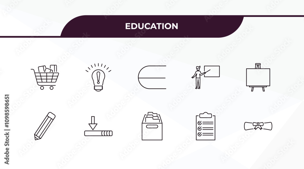Poster fully editable outline icon collection from education concept. thin line icons set such as cart with