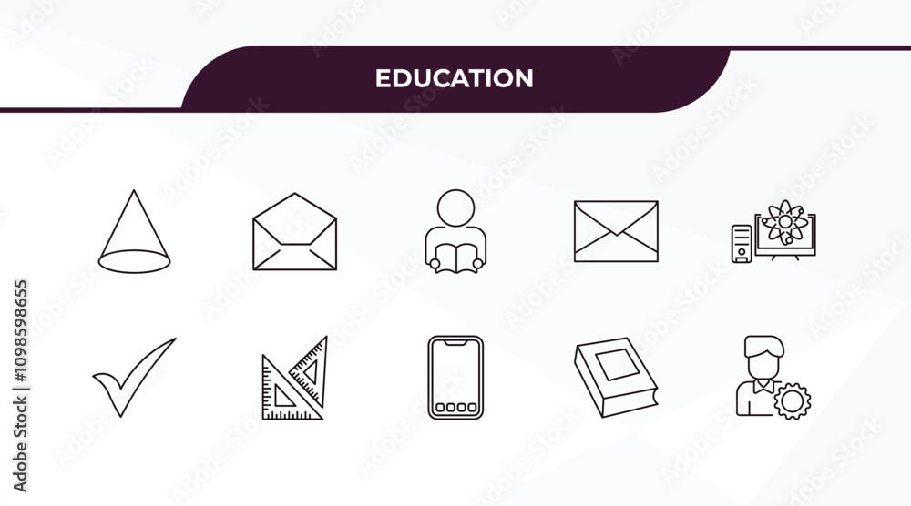 Poster fully editable outline icon collection from education concept. thin line icons set such as cone geom