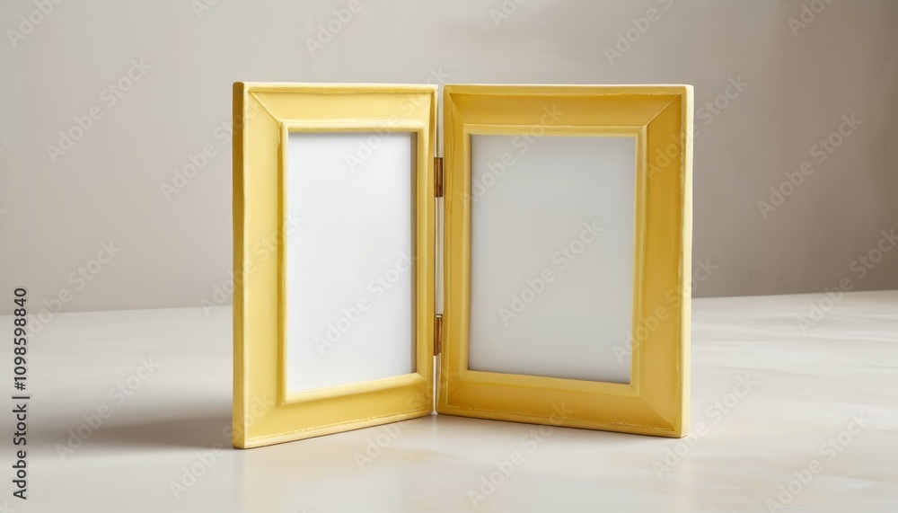 Poster unique square photo frame with empty spaces showcases a vibrant yellow design inviting creativity an