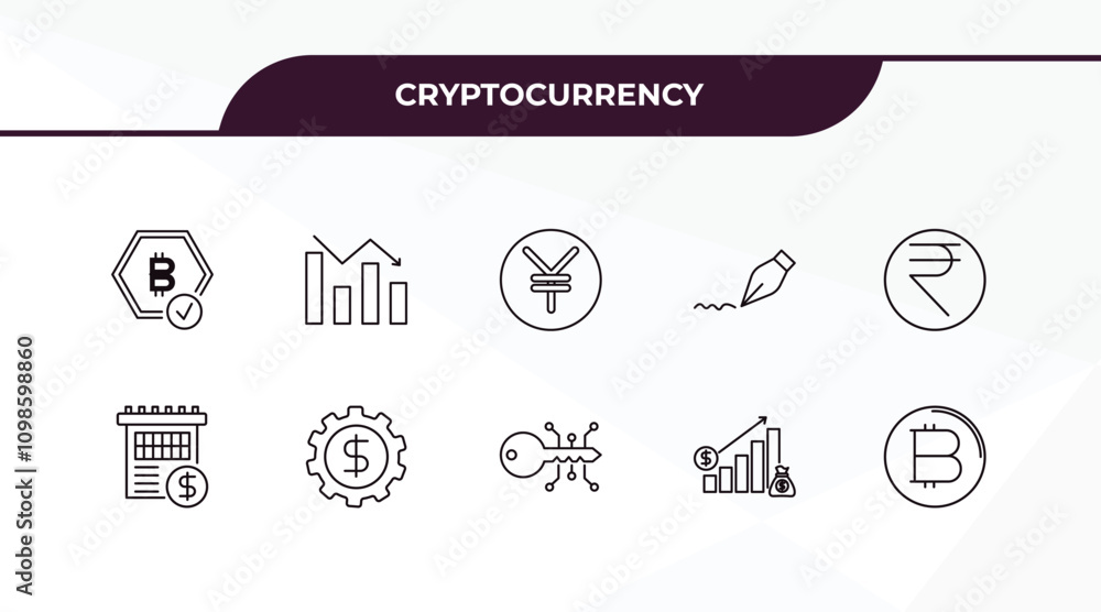 Poster fully editable outline icon collection from cryptocurrency concept. thin line icons set such as bitc