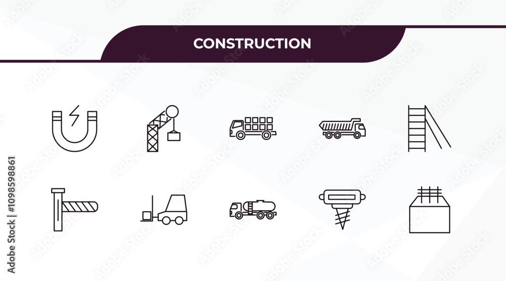 Poster fully editable outline icon collection from construction concept. thin line icons set such as inclin