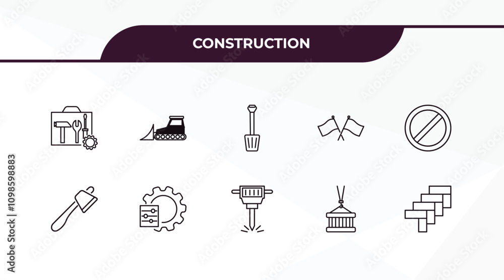 Aufkleber fully editable outline icon collection from construction concept. thin line icons set such as tool b