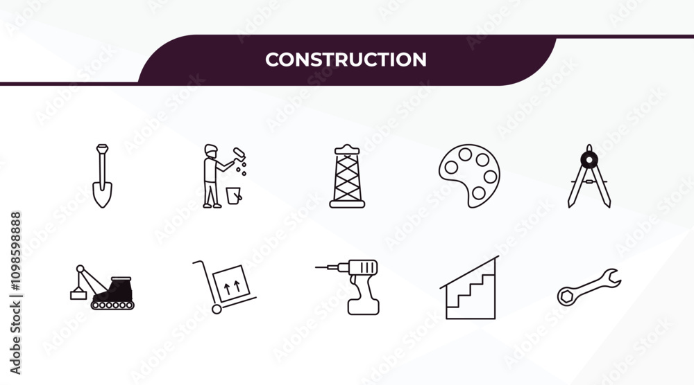 Poster fully editable outline icon collection from construction concept. thin line icons set such as short 