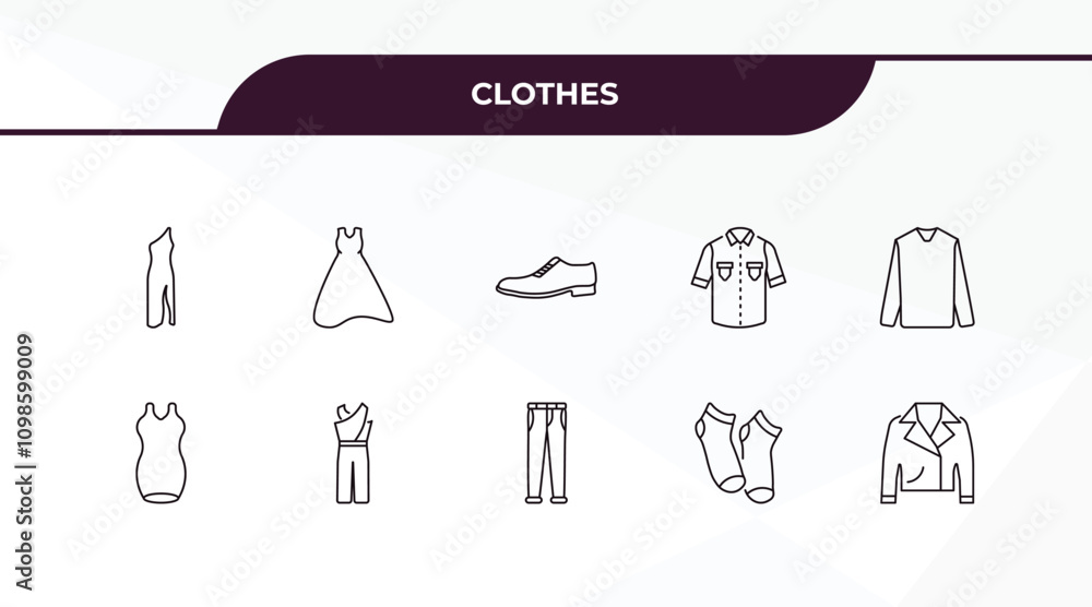 Poster fully editable outline icon collection from clothes concept. thin line icons set such as one shoulde