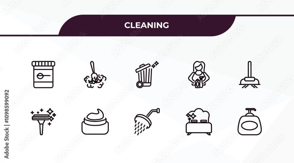 Poster fully editable outline icon collection from cleaning concept. thin line icons set such as baking sod