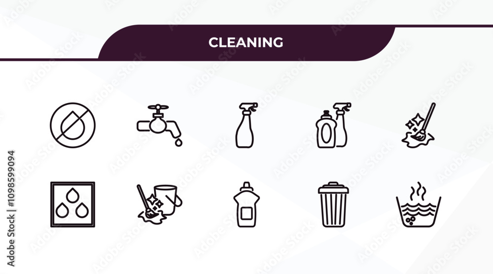 Aufkleber fully editable outline icon collection from cleaning concept. thin line icons set such as no water c