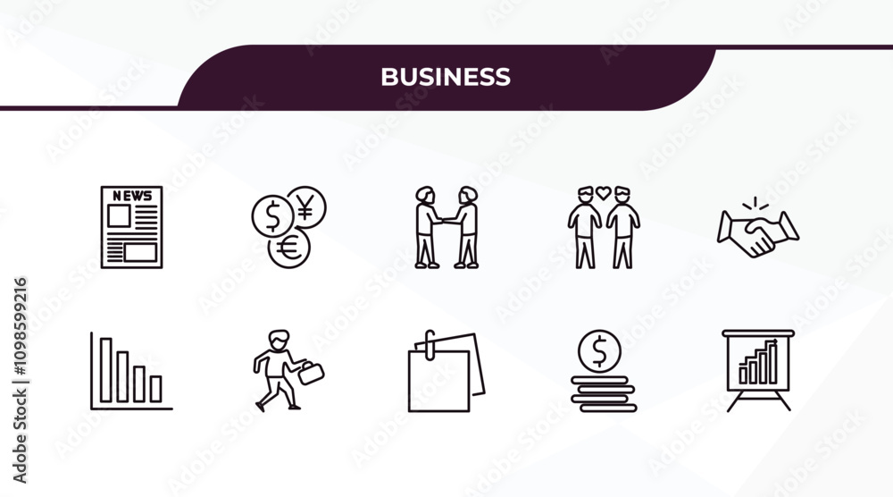 Poster fully editable outline icon collection from business concept. thin line icons set such as newspaper 