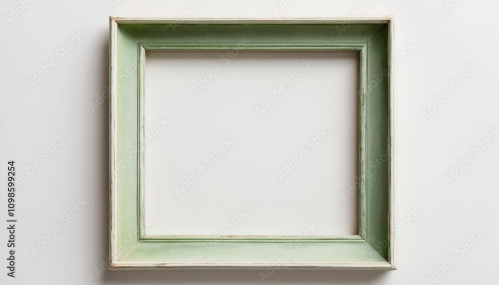 Poster empty square frame in a minimalistic setting with soft green accents and a clean background, perfect