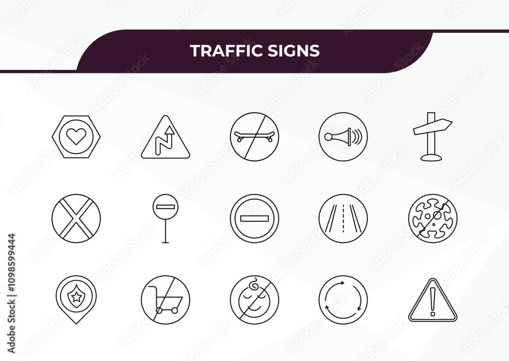 Poster fully editable outline icon collection from traffic signs concept. thin line icons set such as lovem