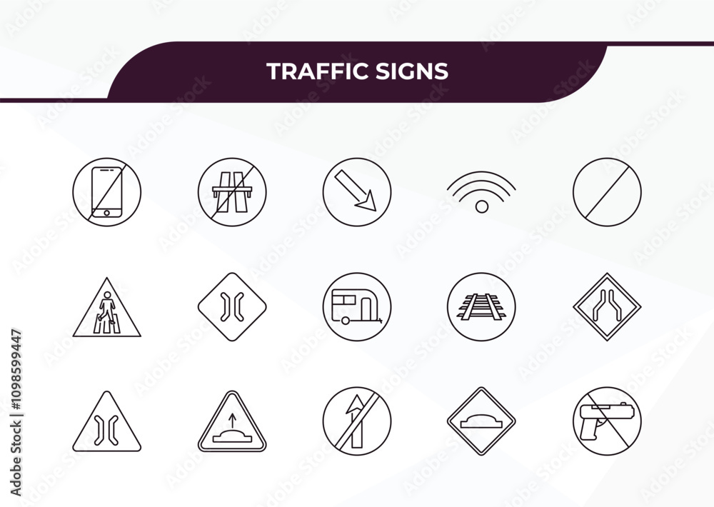Poster fully editable outline icon collection from traffic signs concept. thin line icons set such as no mo