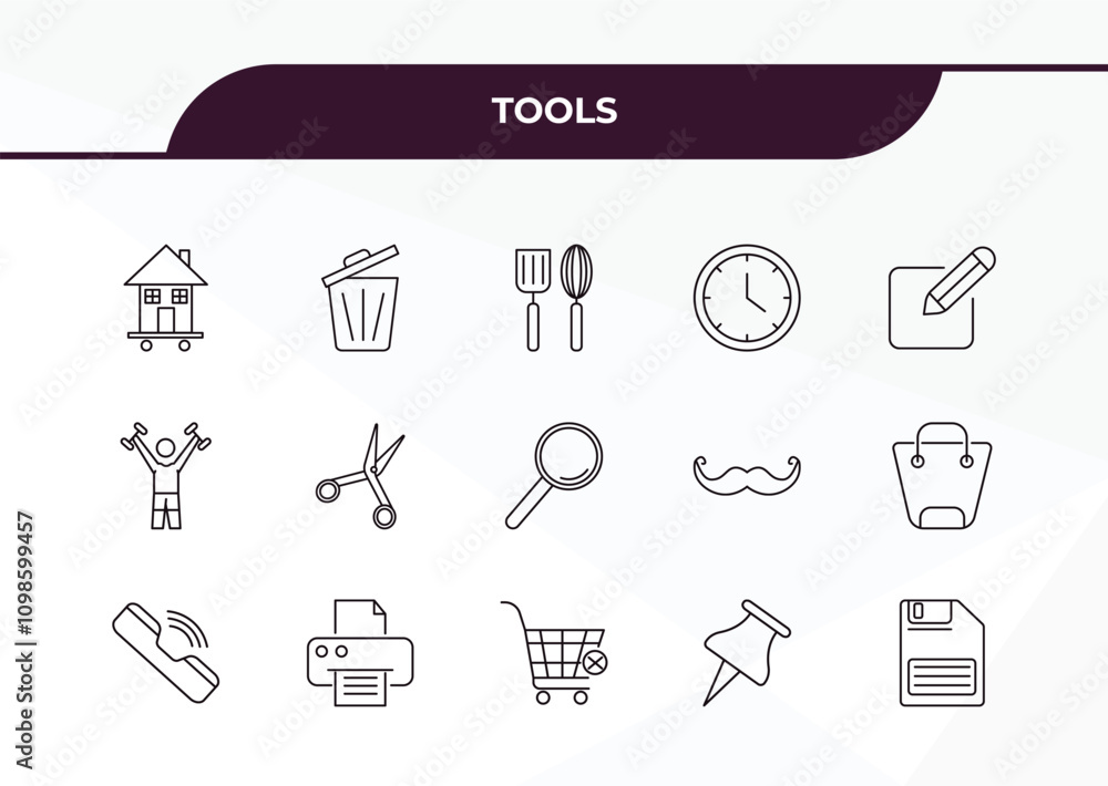 Poster fully editable outline icon collection from tools concept. thin line icons set such as house on whee