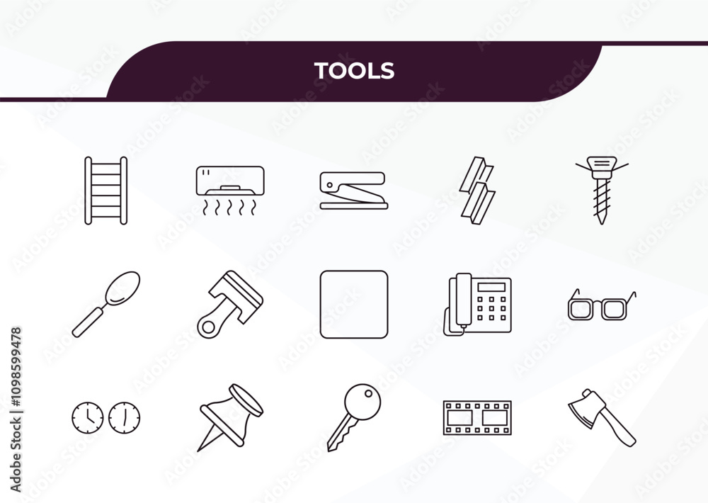 Poster fully editable outline icon collection from tools concept. thin line icons set such as hanging ladde
