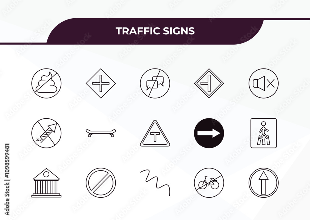 Poster fully editable outline icon collection from traffic signs concept. thin line icons set such as no po