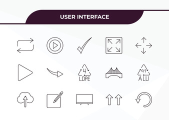 fully editable outline icon collection from user interface concept. thin line icons set such as replay arrows, press play button, right arrow play button, up side, reload webpage,