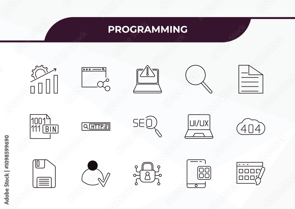 Aufkleber fully editable outline icon collection from programming concept. thin line icons set such as seo gro