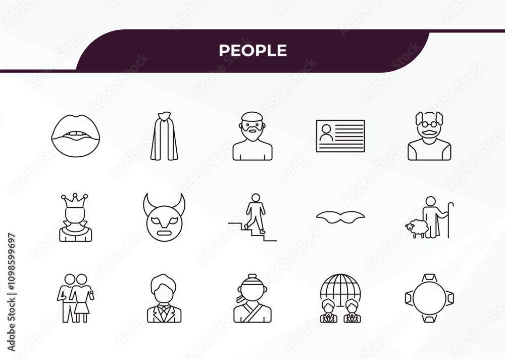 Poster fully editable outline icon collection from people concept. thin line icons set such as seductive, c