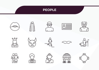 Fototapeta premium fully editable outline icon collection from people concept. thin line icons set such as seductive, cape, empress, business partnership, round table,