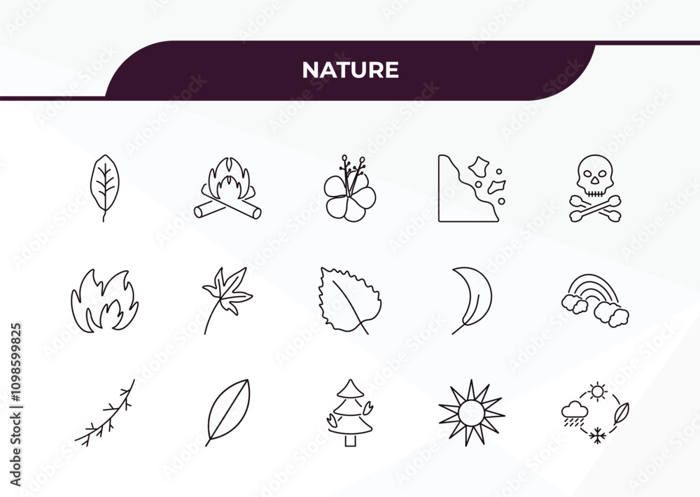 Poster fully editable outline icon collection from nature concept. thin line icons set such as orange leaf,